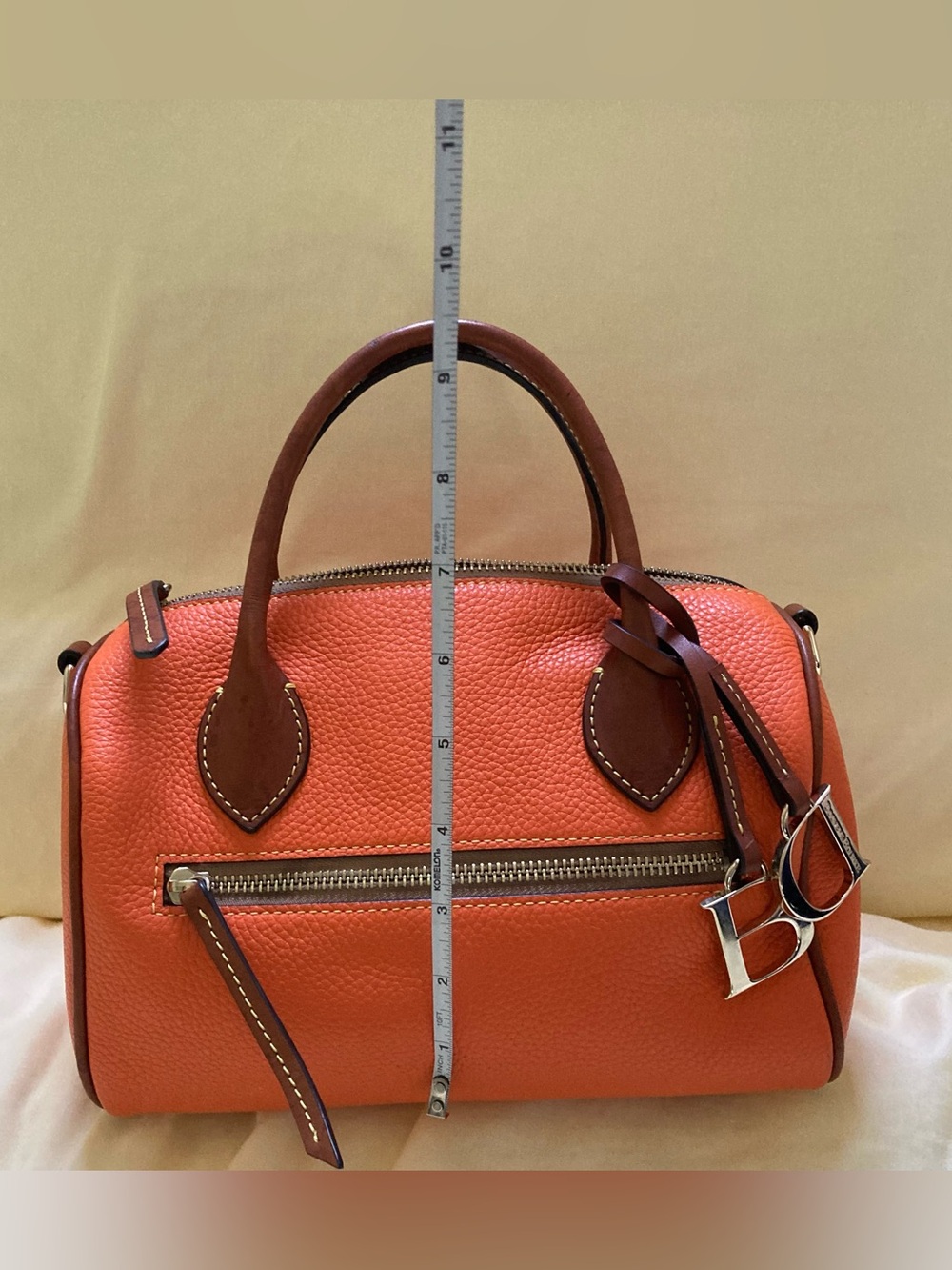 Dooney and Burke barrel Orange Leather Top-Handle Satchel with Brown Accents - Picture 8 of 13